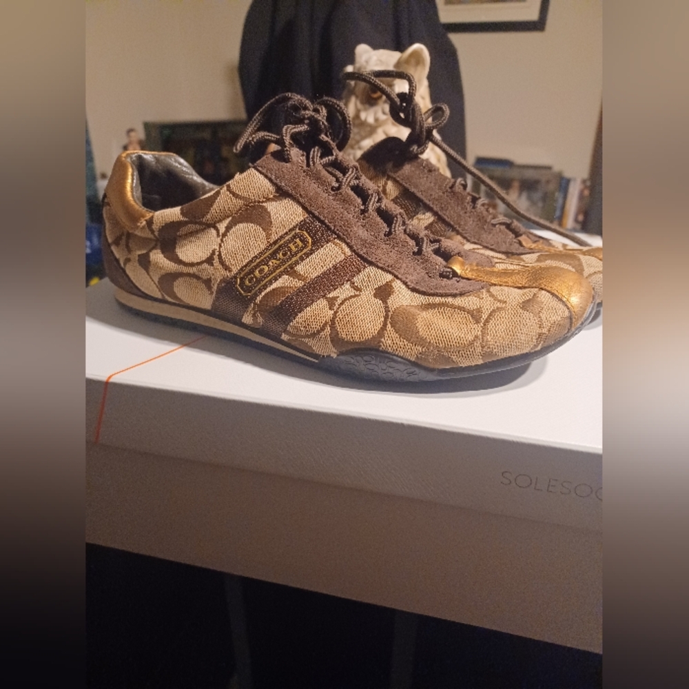 Coach Tan and Gold Casual Sneakers